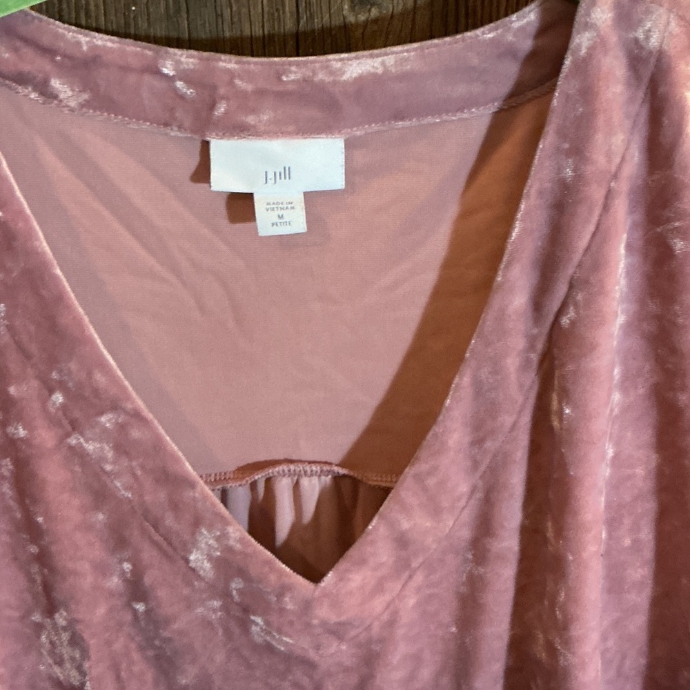 J Jill Velvet Long Sleeve V-Neck Top - Pink - Picture 3 of 3